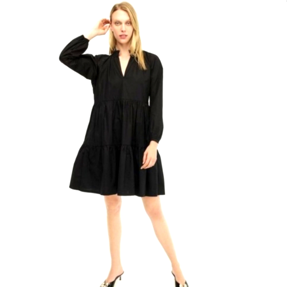 J. Crew Black Tiered Long Sleeve Dress | L
